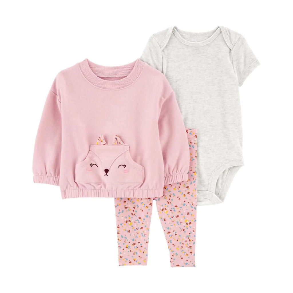 Carters Baby Girls 3 Piece Cardigan Bodysuit and Pants Set (Pink/Heather/Specks Newborn) - My Store