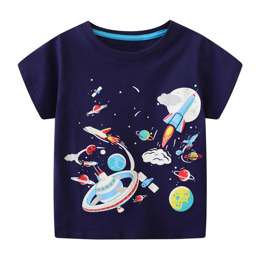 Toddler Boys T-Shirt Short Sleeve Tops Glow in The Dark Planet Print Shirt Summer Tees 7 Years - My Store