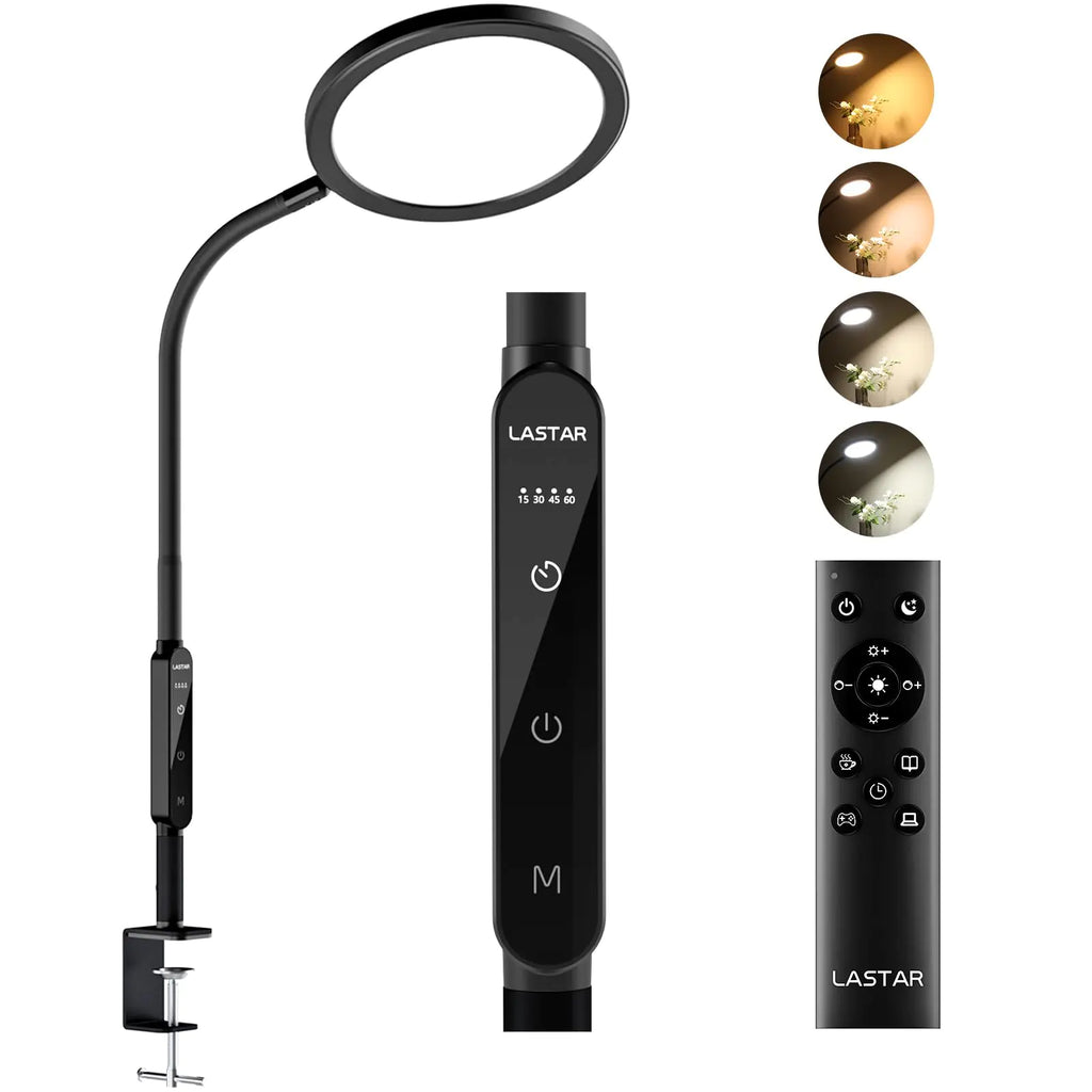 LASTAR Light Therapy Lamp 10000 Lux with Remote Control & Touch Sunlight Lamp Sun Lamp with 360° Flexible Gooseneck/4 Colors/5 Brightness/Timer/Memory