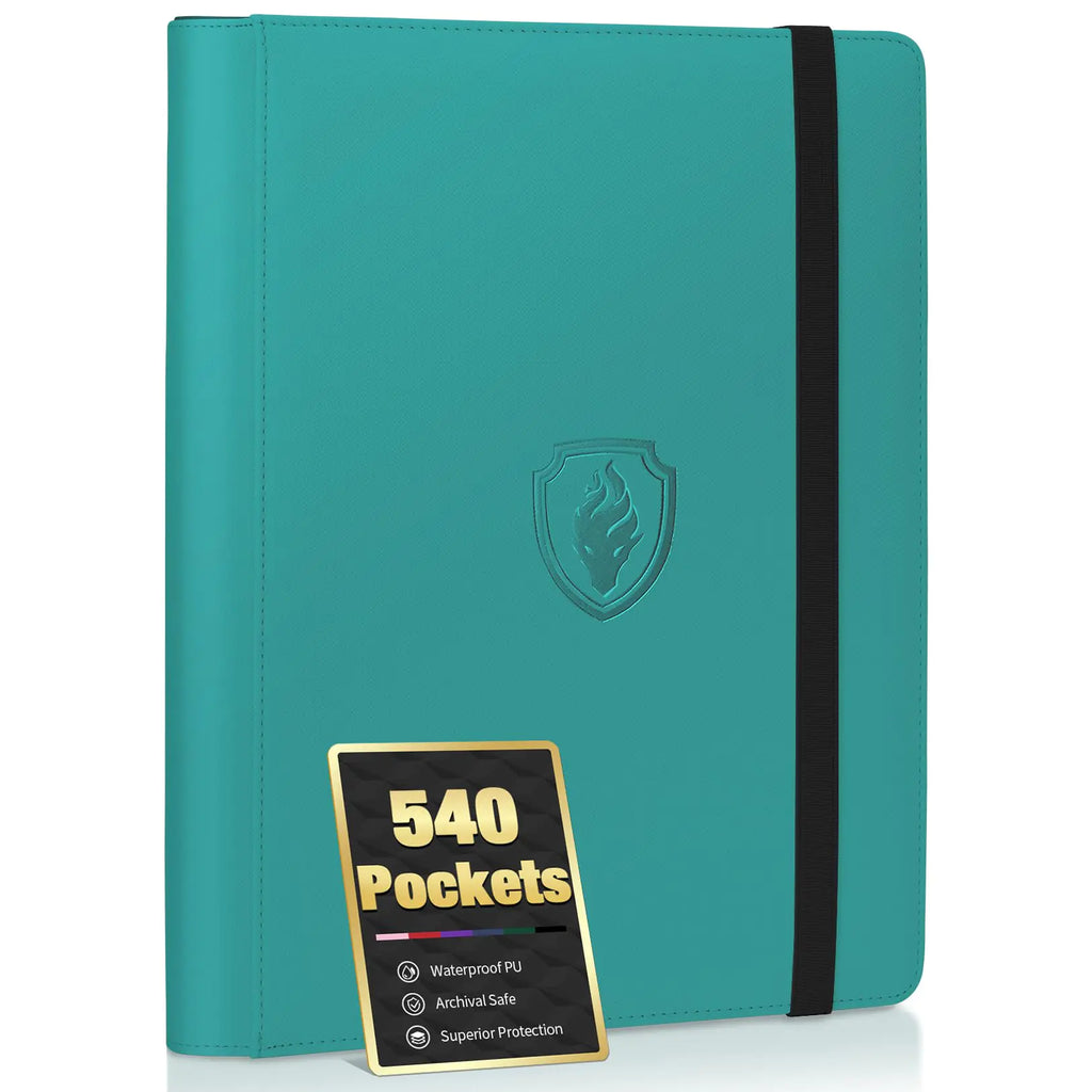 Premium 9 Pocket Card Binder for 540 Cards Fabmaker PU Cover Trading Card Binder Sturdy Card Collection Album Sleek Card Holder Folders for YuGiOh MTG TCG Game Cards & Sports Cards Turquoise