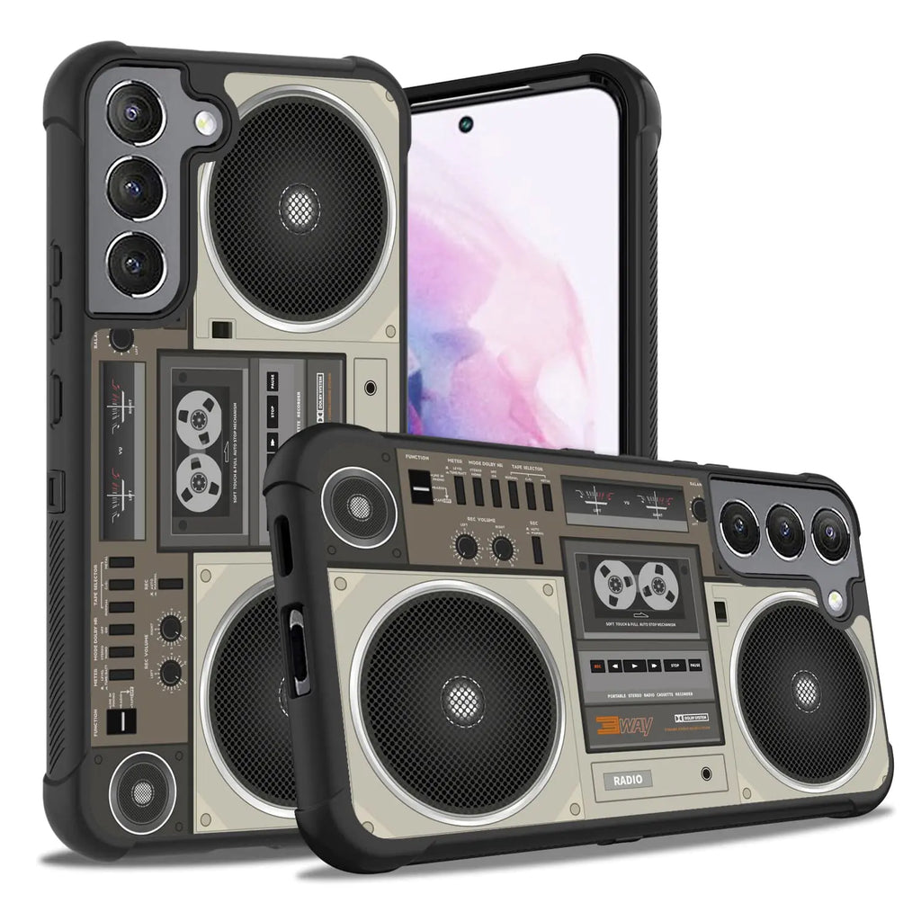 ZXHSBROK Galaxy S23 Case Heavy Duty 3 in 1 Hybrid Hard Plastic & Soft Silicone Shockproof Drop Protection Case for Samsung Galaxy S23 5G Retro Radio