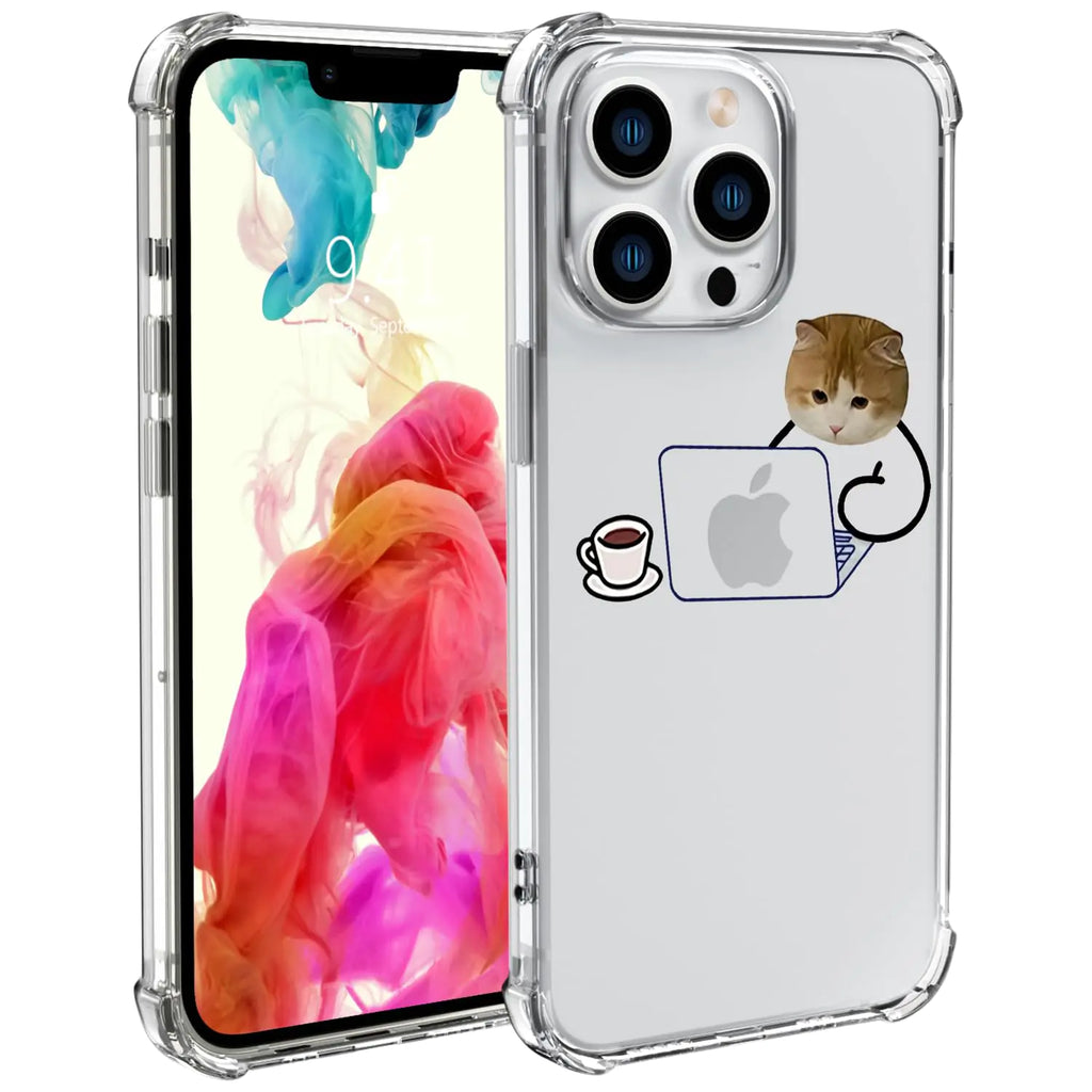 Wihytec Adorable Cat Phone Case for iPhone 15 Funny Cat Case Cover Clear Phone Case w/Four Corner Reinforced Shockproof Girly Women Phone Cover Transparent Case