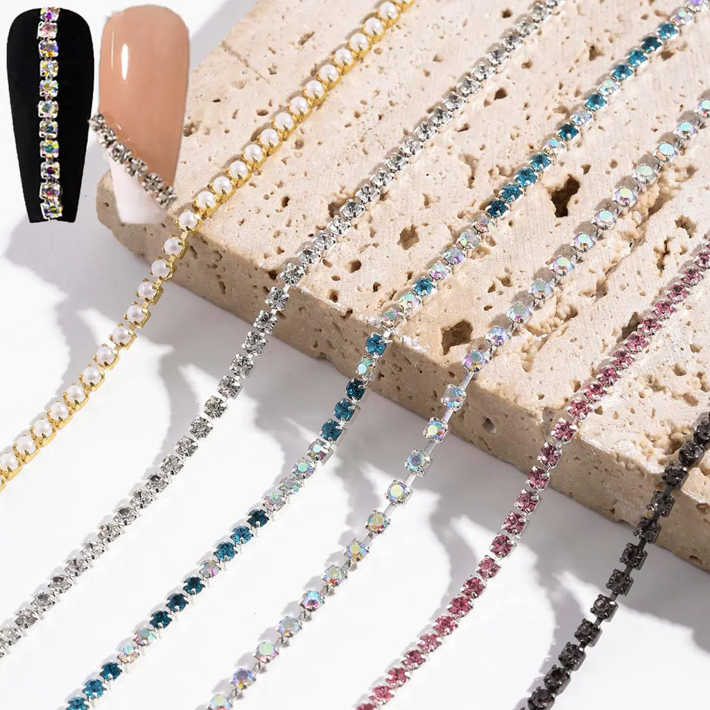 Nail Chain Charms - 6 Colours Gems Chain Nail Charms - Punk Chain Nail Charms Accessories 3D Diamond Nail Chain Charms for Nails Making DIY