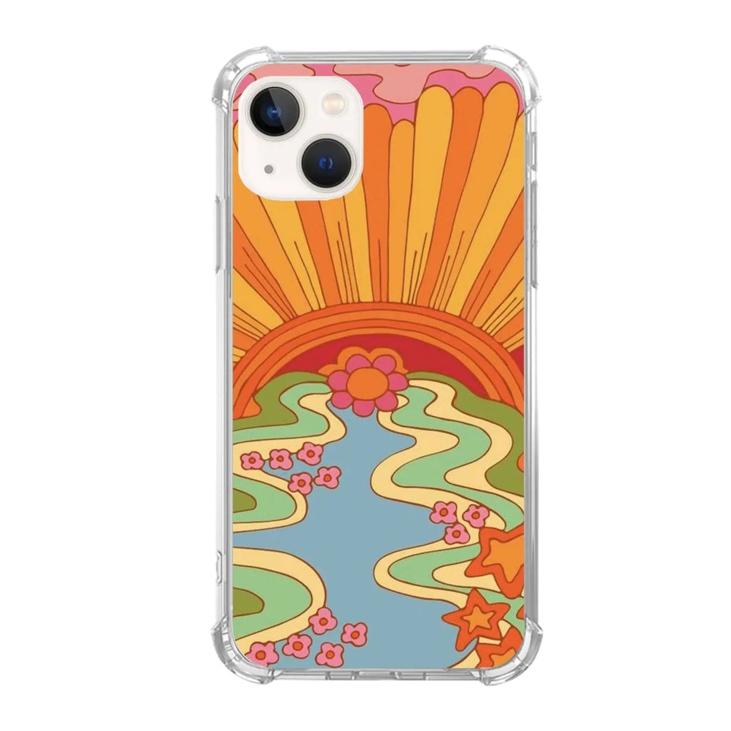 Qimulgociz Retro 70s Groovy Phone Case Compatible with iPhone 13 Retro Colorful Print Case Flowers Mushroom Floral Case for Girls Women Boys MenTrendy TPU Bumper Case for iPhone 13