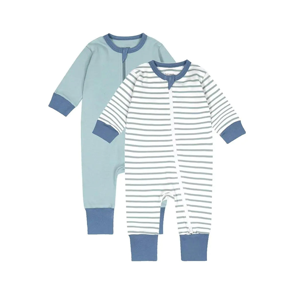 Teach Leanbh Toddler Baby Boys Girls 2-Pack Pajamas Cotton 2 Way Zipper Long Sleeve Footless Romper Sleep and Play (Green+Grey 6-12 Months) - My Store