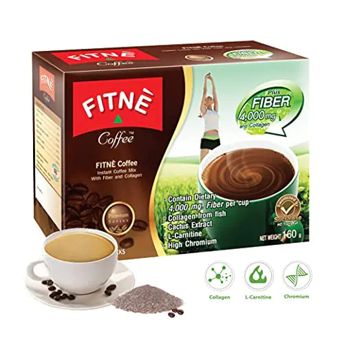 FITNE Premium Instant Coffee Packets Mix With Fiber 4000 mg Collagen Cactus Extract L-Carnitine High Chromium No Sugar Sucralose Sweetener 10 Sticks