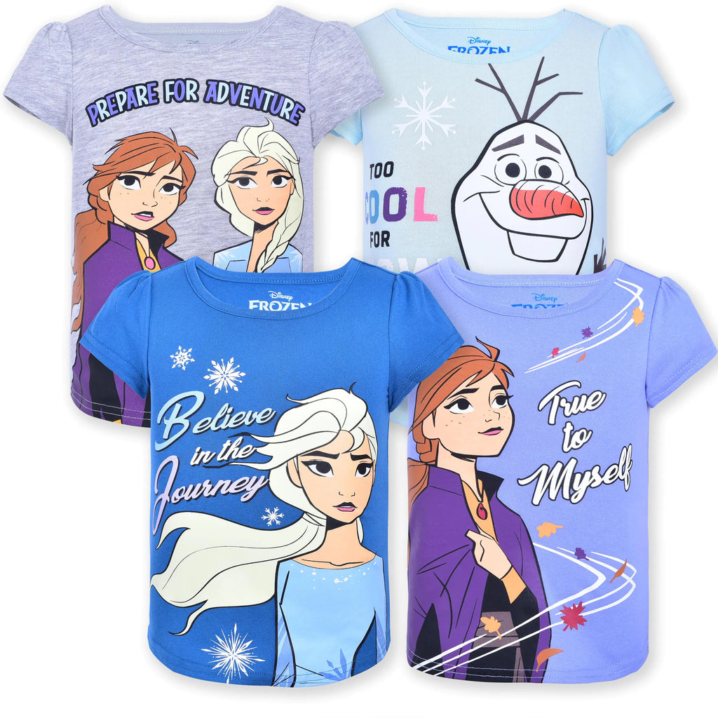 Disney Frozen Girls 4 Pack Short Sleeve T-Shirt for Toddler and Big Kids Purple - My Store