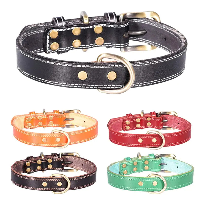 Genuine Leather Puppy Dog Collar Basic Dog Collars Adjustable Collars for Small Dogs (S:26-32 cm Orange)