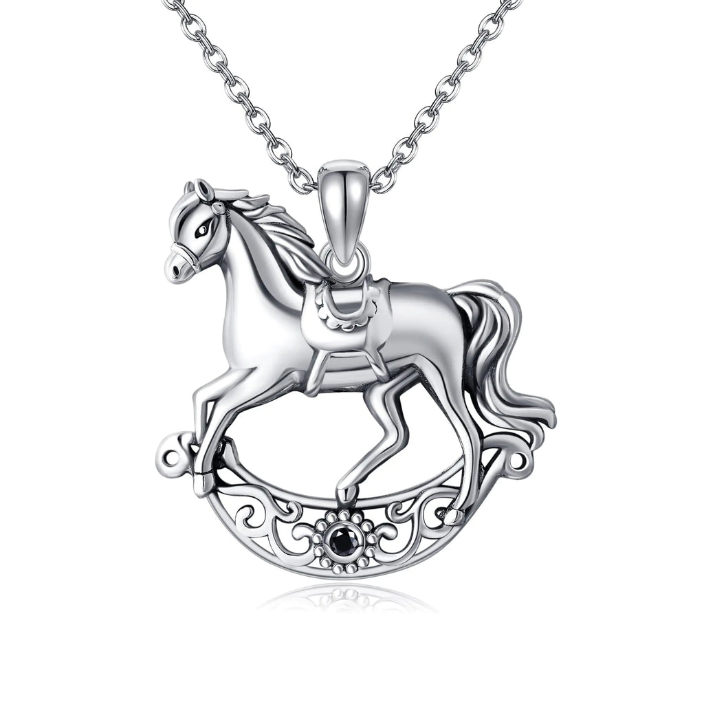 URONE Horse Necklace Sterling Silver Horseshoe Filigree Pendant Necklace Horse Jewelry Gifts for Women