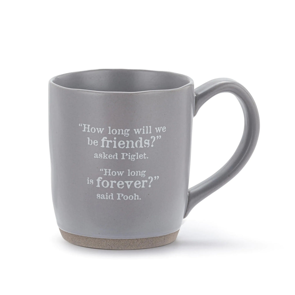 DEMDACO Pooh Classic Yellow Bear Everyday Collection How Long Will We Be Friends Grey 14 ounce Stoneware Coffee Cup Mug For Your Favorite Morning Brew