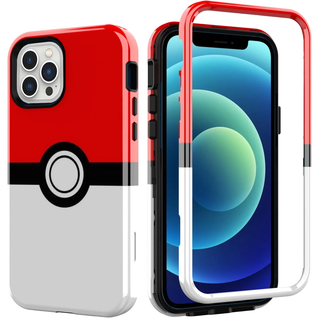 SupBo Case for iPhone 13 Pro Max - Anime Cartoon Kawaii Red&White Ball Pattern Hard PC and Inner Silicone Hybrid Dual Armor Defender Case for Apple iPhone 13 Pro Max