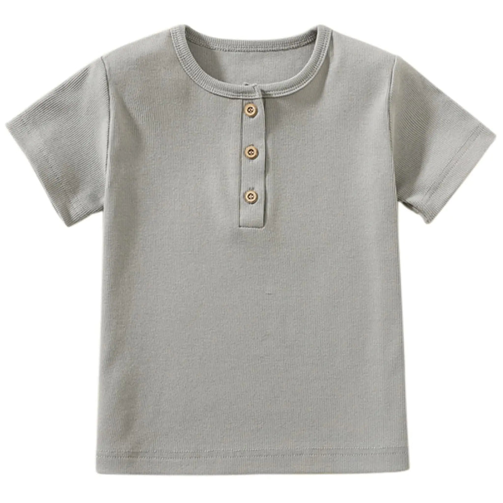 HahaNice Toddler Short Sleeve Henley Shirt Boys Ribbed T-shirt (6 YearsLight Grey) - My Store