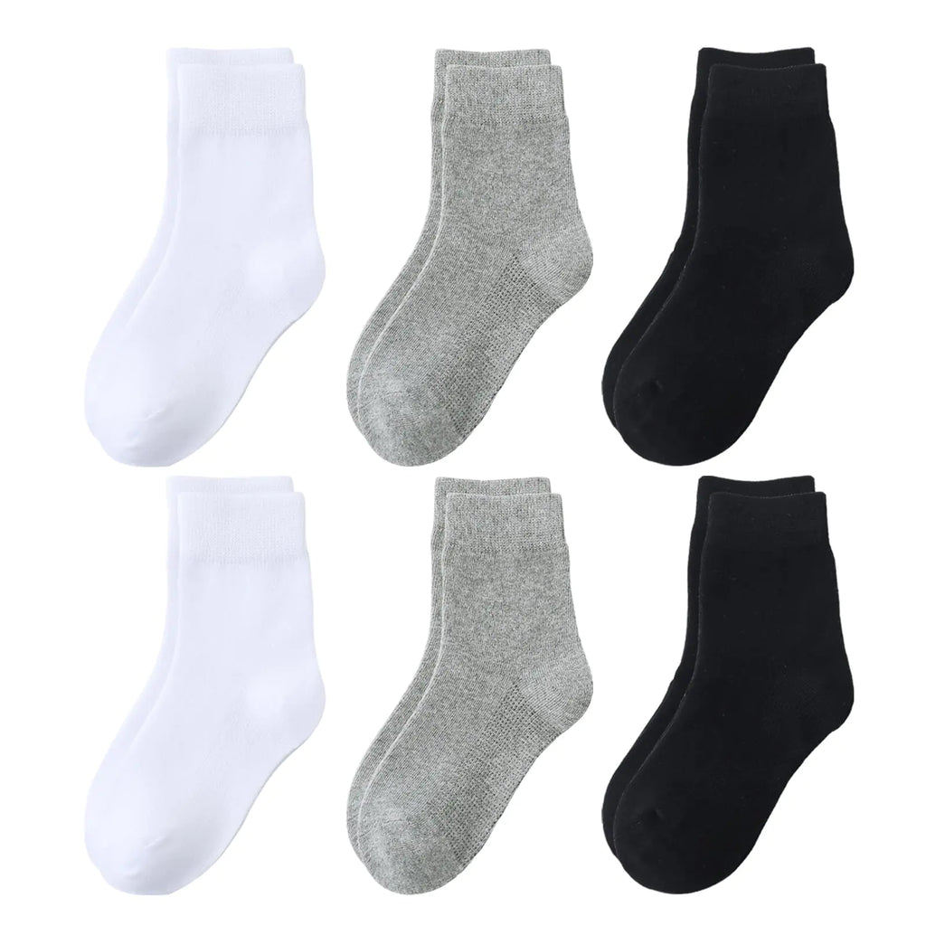 hakugoo Boys Socks Kids Crew Socks Girls Dress Socks Seamless Cotton Socks 8-10 Years Athletic Socks Uniform Socks for Girls Black White Grey 6 Pairs (L) - My Store