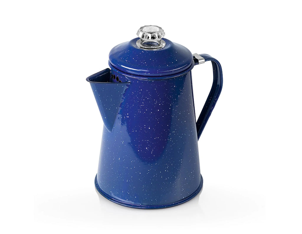 GSI Outdoors Mesa Enamelware 8-Cup Coffee Pot - Lapis with Speckled Enamel Finish Dishwasher Safe Lapis