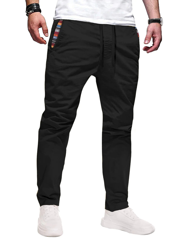 JEMLDL Mens Chinos Pants Work Pants for Men Slim Fit Stretch Comfort Drawstring Waist Tapered with Pockets (36Black)