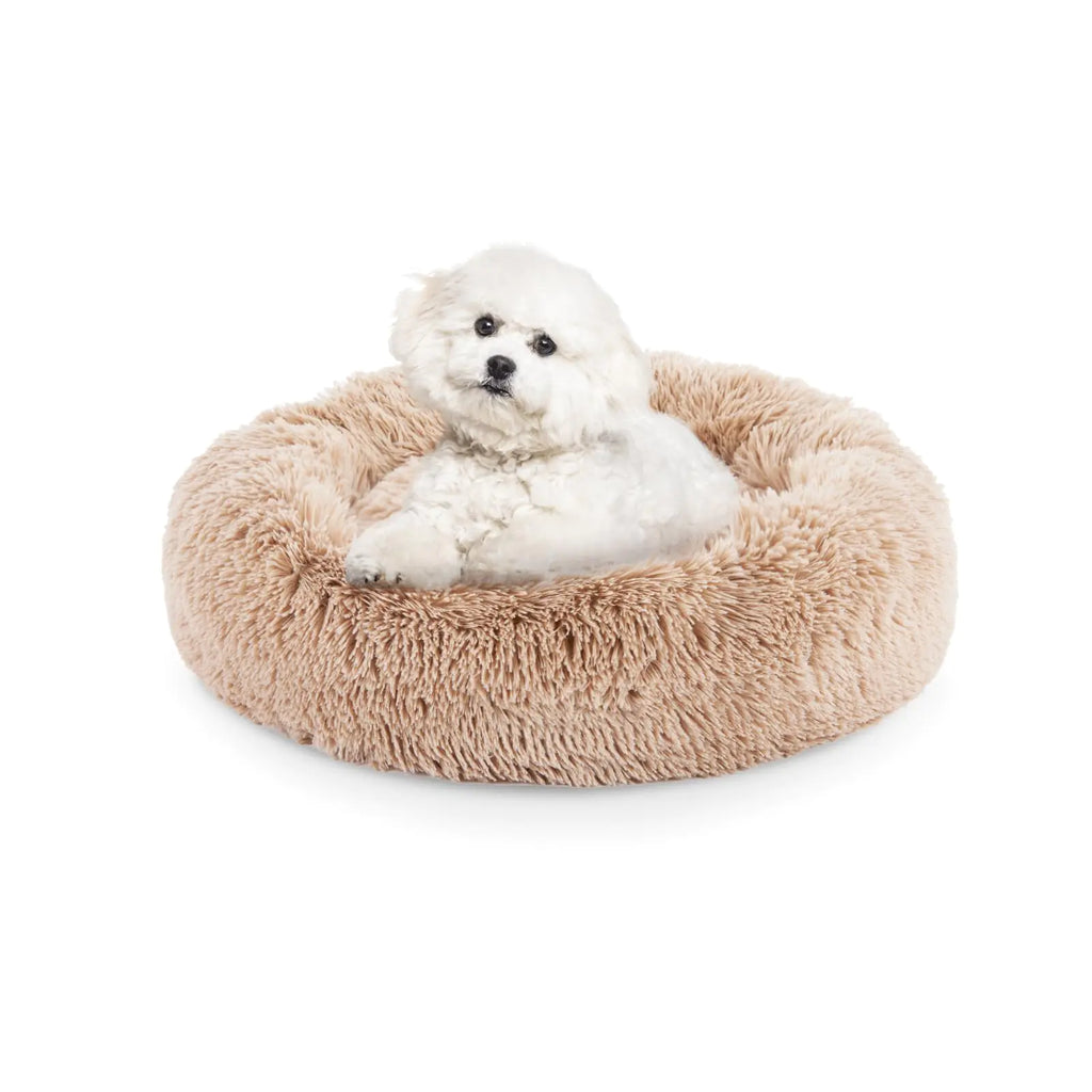 FluffyDream 24 Dog Bed - Round Donut Washable Dog and Cat Bed in Shag Fur Calming Dog Beds Brown - My Store