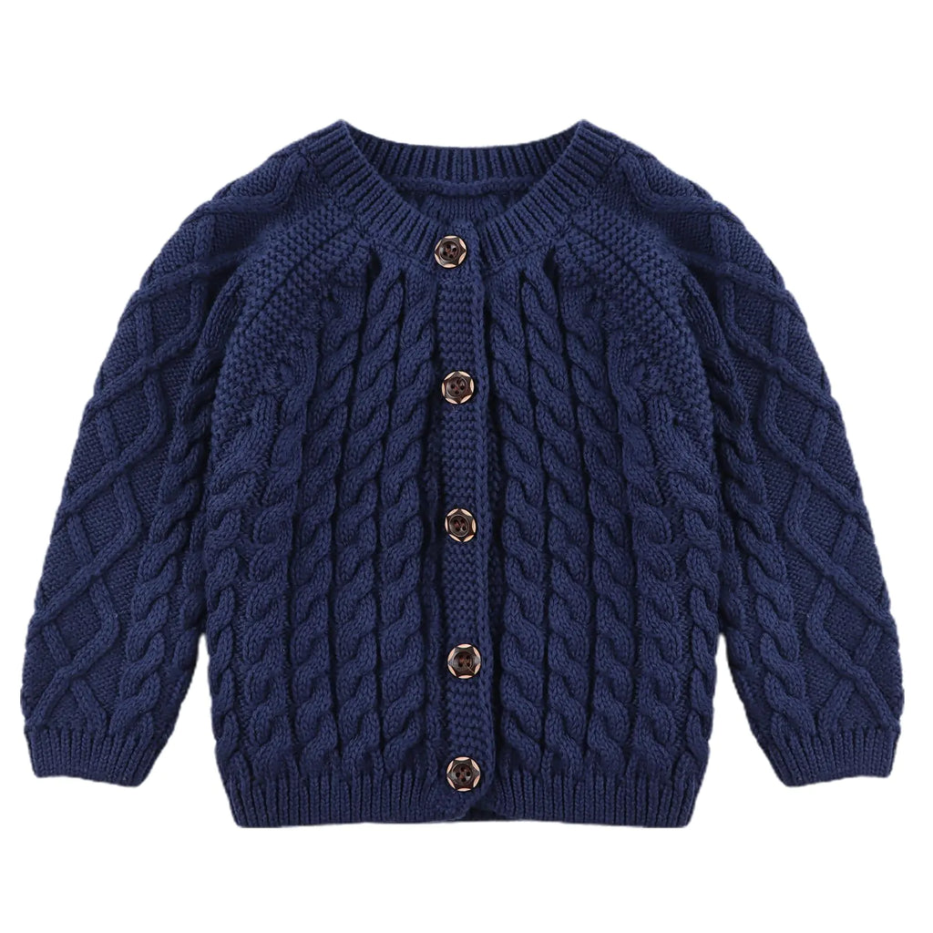 MniJiza Baby Girls Sweater Toddler Knit Cardigan Kids Long Sleeve Cardigan Infant Crewneck Coat Fall Winter (Navy1-2Y)