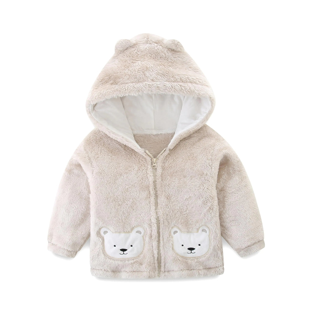 Babymine Kids Toddler Bear Ears Shape Fleece Long Sleeve Jacket Sweatshirt Outwear Fuzzy Zip Up Plush Thick Warm Hoodie Coat