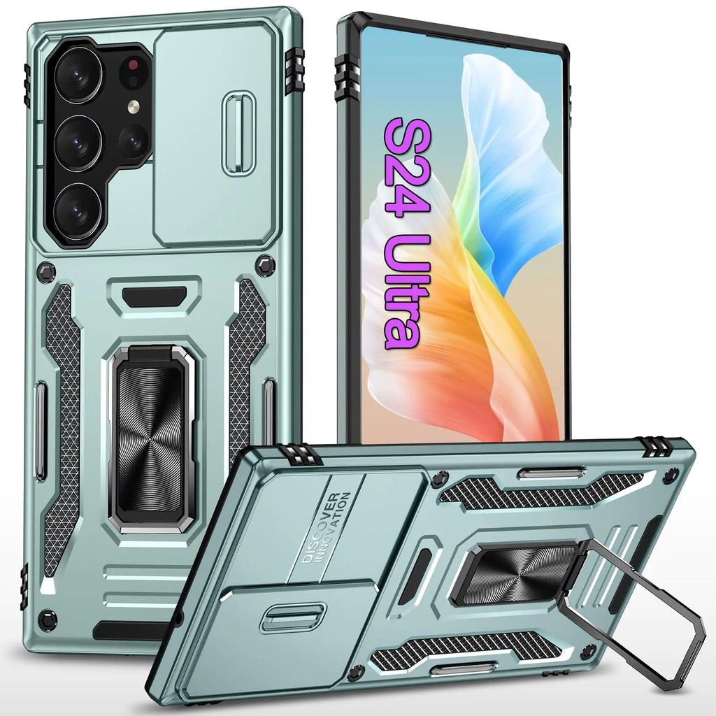 Phowedaer Case for Samsung S24 Ultra Phone Case S24 Ultra Rugged Case with Camera Lens CoverS24 Ultra Case with Kickstand Ring HolderMagnetic Case for Samsung Galaxy S24 Ultra Alpine Green