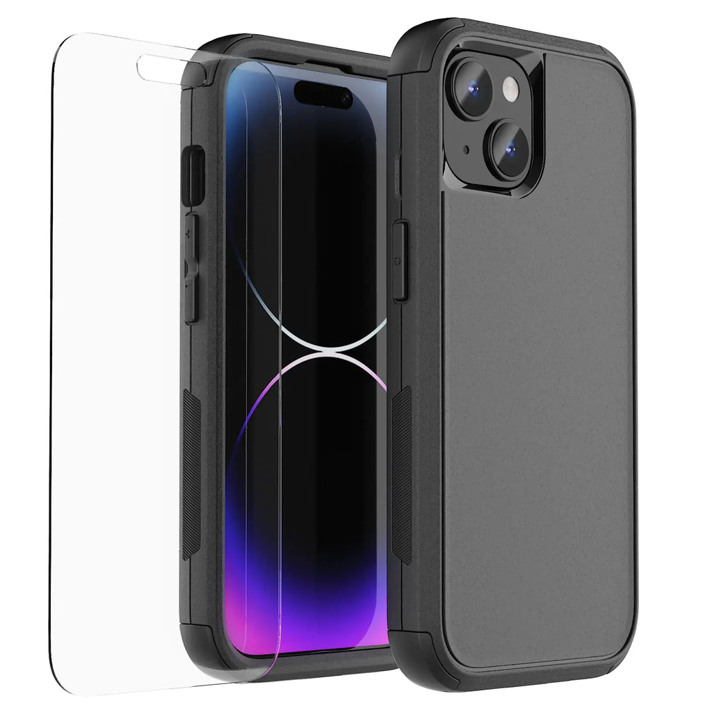droperprote for iPhone 15 Plus Case with Tempered Glass Screen Protector 3 in 1 Heavy Duty Rugged Shockproof Drop Proof Protective Phone Case for iPhone 15 Plus 6.7" (Black)