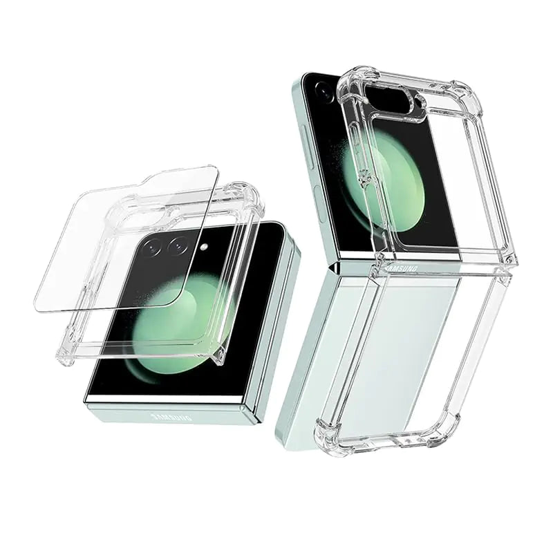 Compatible with Samsung Galaxy Z Flip 6 Phone case and Tempered Glass External Small Screen Protector [1 Piece Set] Soft Shock-Absorbing Silicone Phone case Transparent