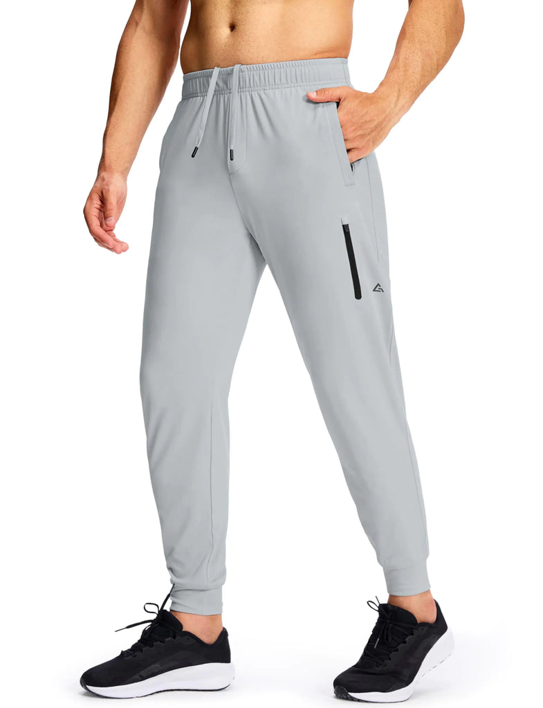 MUZEGE Mens Athletic Joggers Sweatpants with Zipper Pockets Lightweight Running Gym Track Jogging Training Sweat Workout Pants for Men(Light GreyXL)