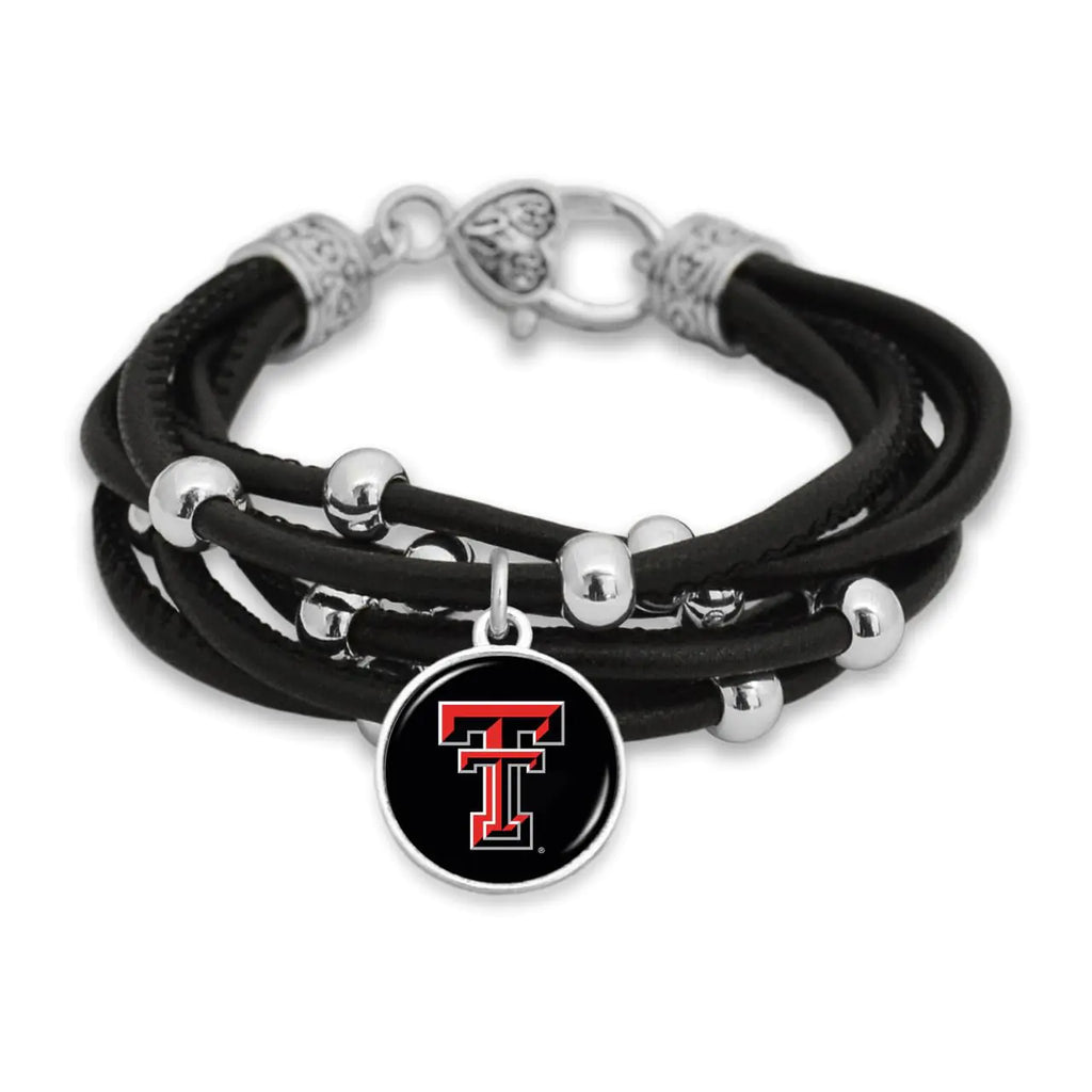 From The Heart Leather College Charm Bracelet for Women - College Game Day Jewelry for Sports Fans (Texas Tech)