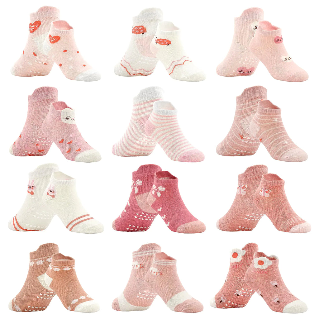 Tphon Toddler Baby Non Slip Socks Ankle Socks with Grippers Kids Boys Girls Socks 12 Pairs for 1-3 Years Infant Children - My Store