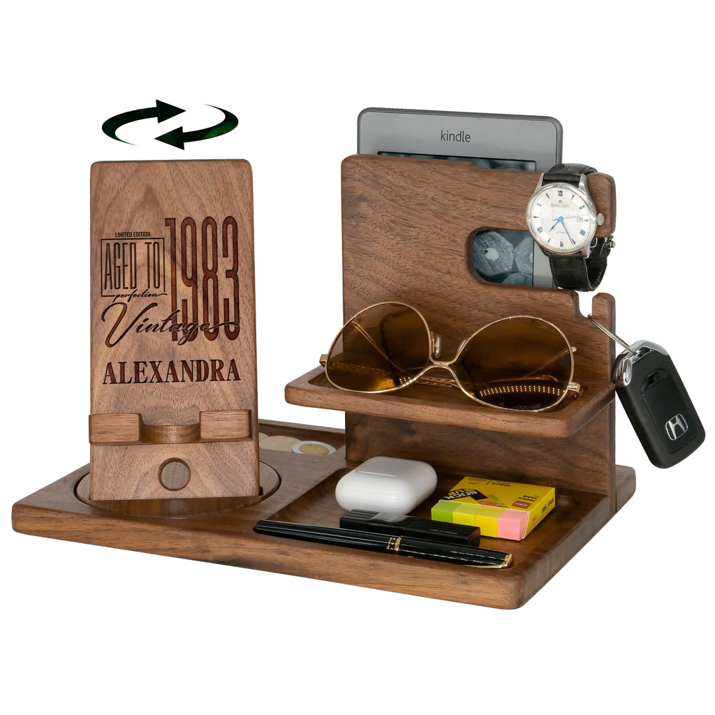 Personalized Desk Organizer with Rotating Phone Stand: A Unique Handmade Birthday Gift for Men - Perfect for Milestone Celebrations like 30th 40th 50th 60th 70th. Ideal Gifts for Dad Boyfriend