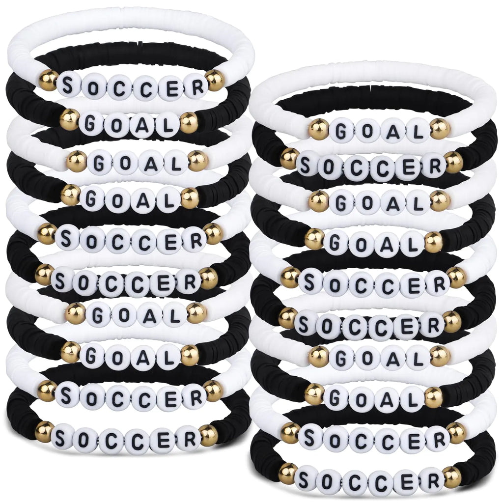 Alomois 20PCs Soccer Bracelets Soccer Party Favors Charm Bracelets Clay Bead Stretch Stackable Bracelets for Teens Men Women Soccer Sport Party Favors (Soccer)