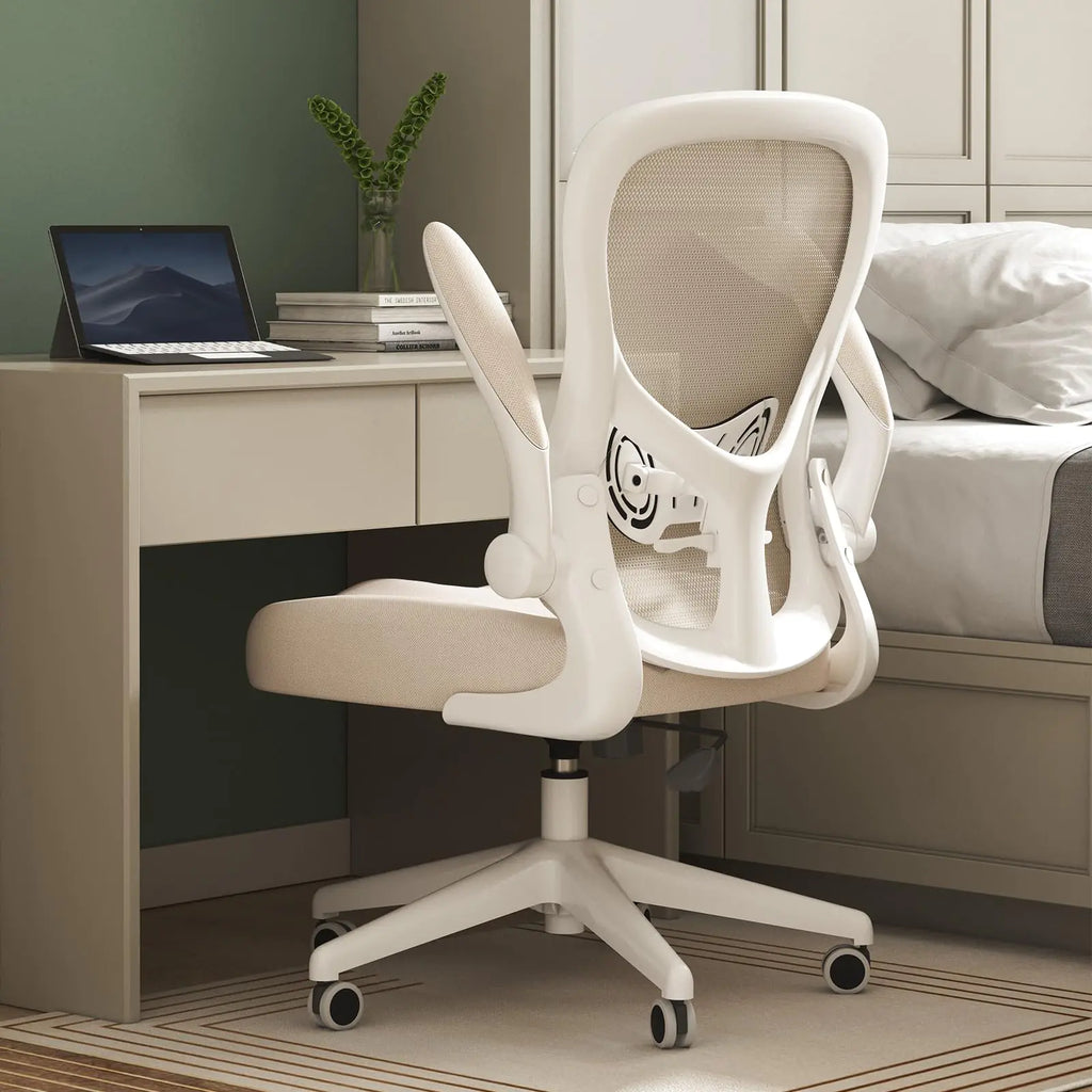 Hbada Office Chair Ergonomic Desk Chair Office Desk Chairs with PU Silent Wheels Breathable Mesh Computer Chair with Adjustable Lumbar Support Flip-up Armrests Tilt Function Grey