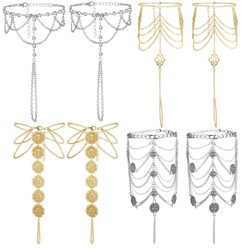 Tondiamo 4 Pairs Barefoot Foot Sandals for Women Summer Foot Jewelry Beach Tassels Anklet Chain Bracelet Wedding Multi Chain Boho Coin Anklet Bracelet Accessories