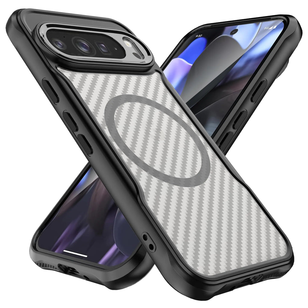 Designed fo Google pixel 9 Pro Magnetic Carbon Fiber Case cover Made of flexible TPU frame and anti-scratch Carbon FiberPC back 10-foot drop protection（Compatible with MagSafe）（only pixel 9 Pro）