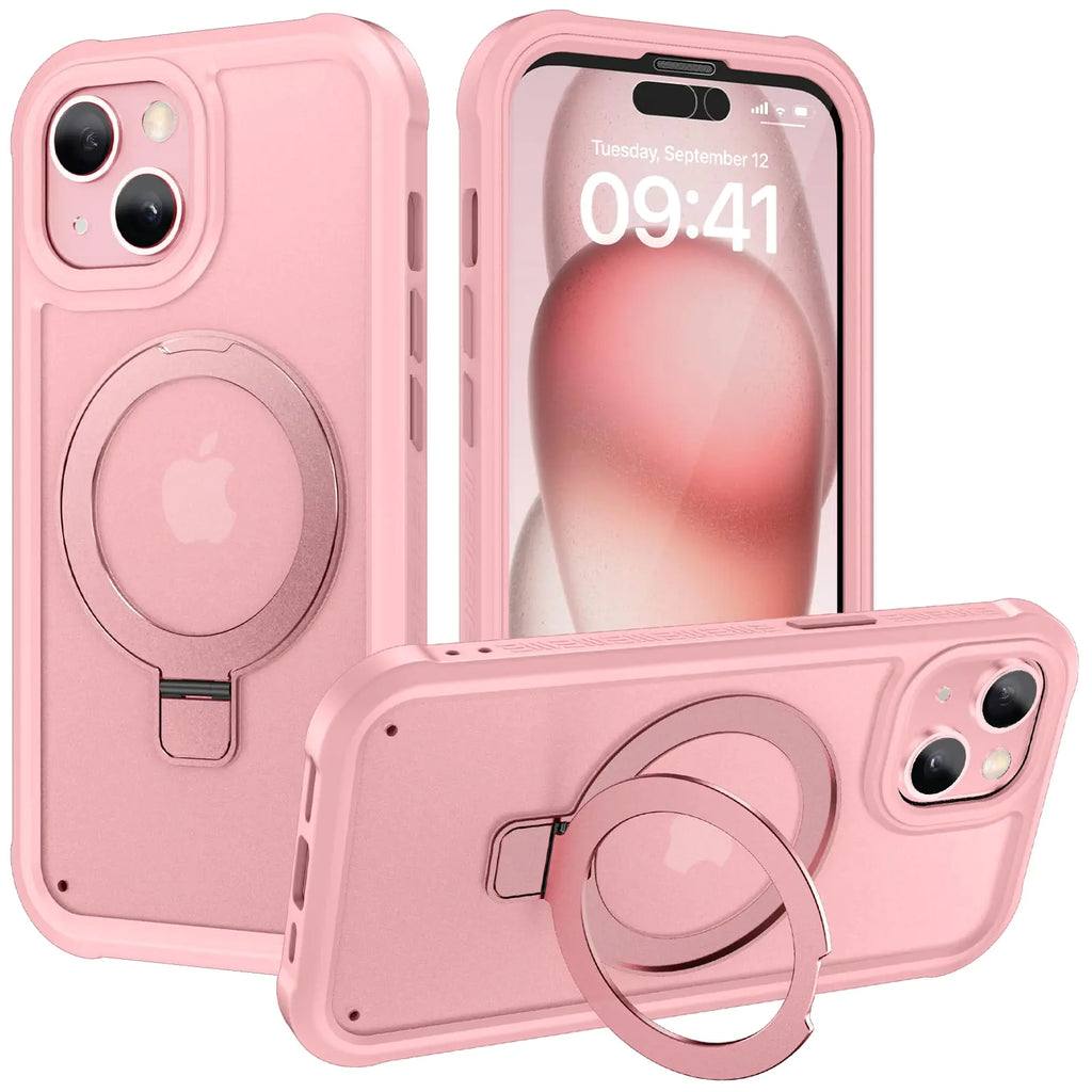 Diaclara Designed for iPhone 15 Plus Case 6.7 Translucent Matte Back Slim Shockproof Full Body Rugged Case w/Built-in Screen Protector+Glass Camera Lens ProtectorPink