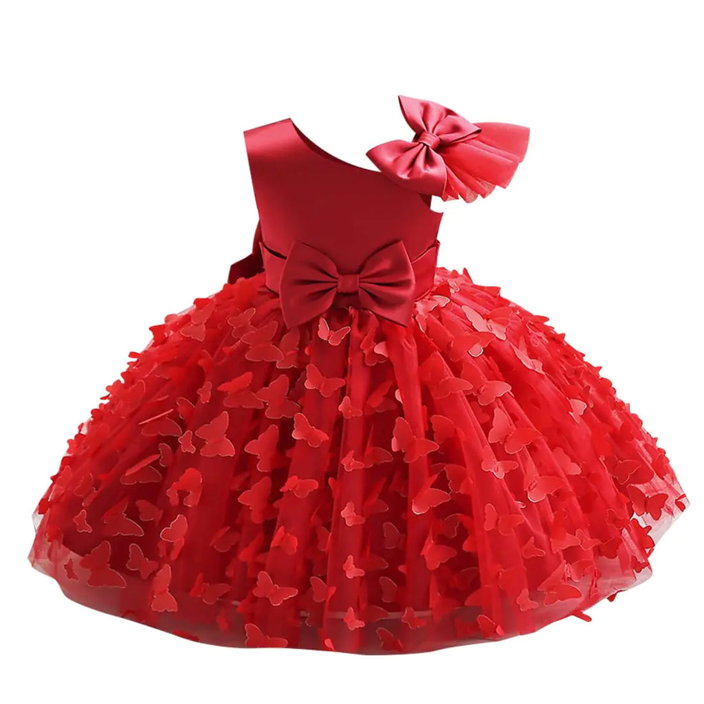Toddler Baby Girl Pageant Dress Infant Wedding Flower Girl Dress Bowknot Stain Tulle Butterfly Birthday Party Dress Princess Tutu Dresses for Photoshoot Wine Red 3-4 T - My Store