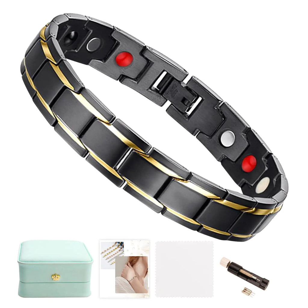 Ultra Strength Magnetic Bracelet for Men Stainless Steel Therapeutic Bracelets Magnetic Bracelets with 18 Neodymium Magnets Adjustable Size Stylish Jewelry Gift Box Packaging (Black & Gold)