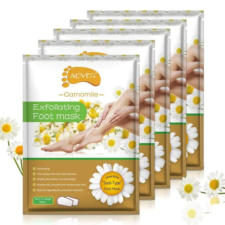 ALIVER Foot Peel Mask (5 pack) Exfoliate Dead Skin & CallusesNatural Moisturizing Treatment Repair Cracked and Rough Heels Baby Soft Smooth Touch Feet