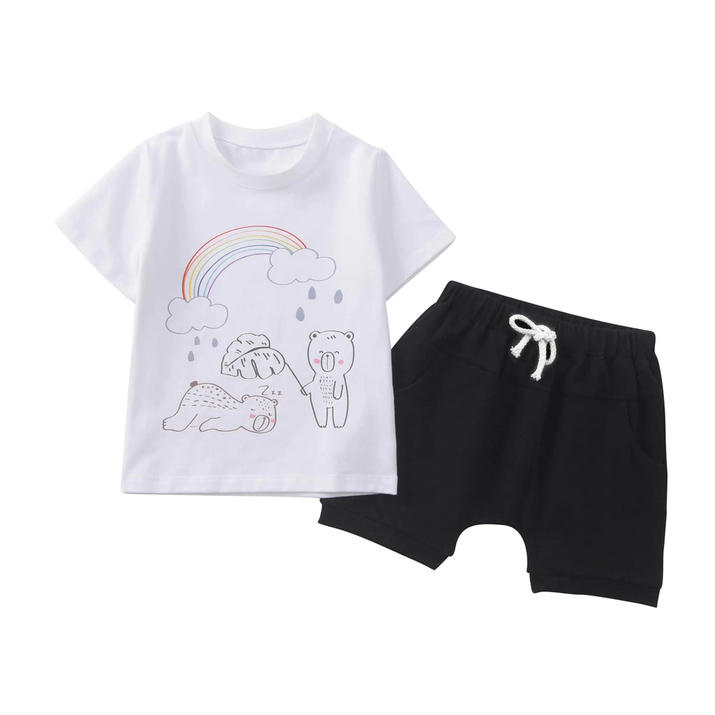 TADO MUSLIN Baby Boy Summer Clothes Outfits Cotton Short Sleeve T-Shirt Shorts Infant Boys and Girls 2PCS Bear Print 6-12M - My Store