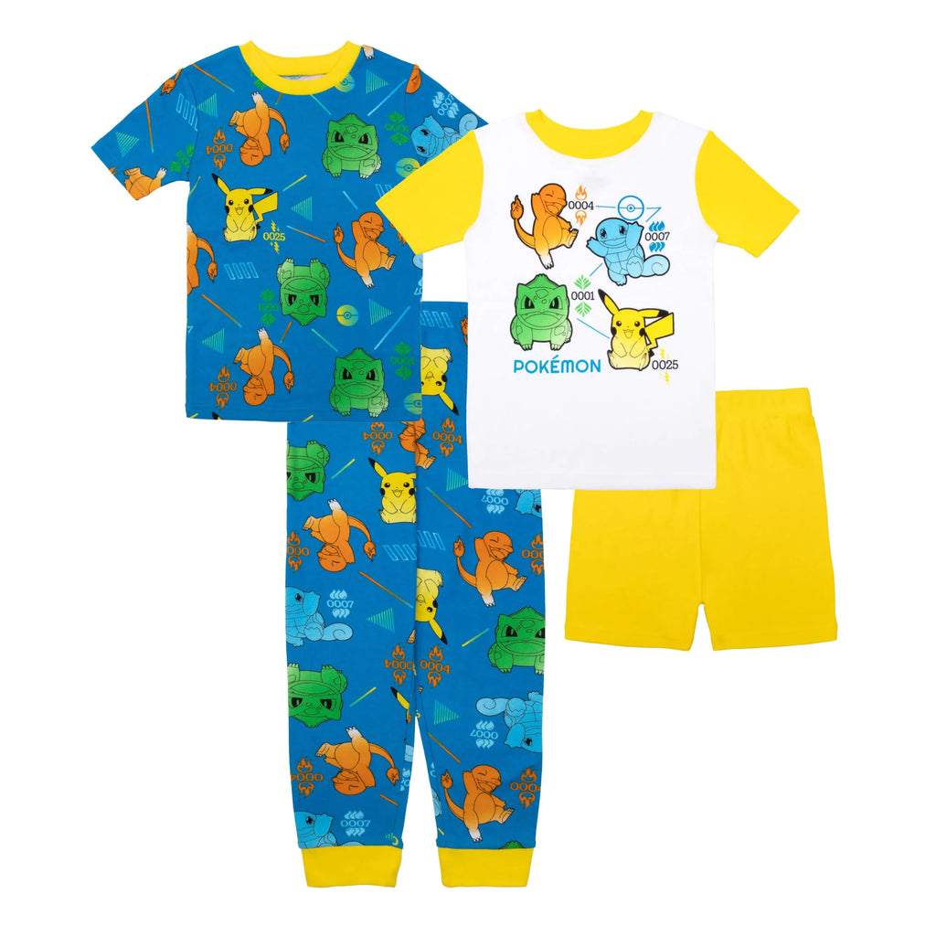 Pokemon Pokémon Little/Big Boys Charcter Print 4-Piece Snug Fit Cotton Pajama Set Multi-Yellow Size 10 - My Store