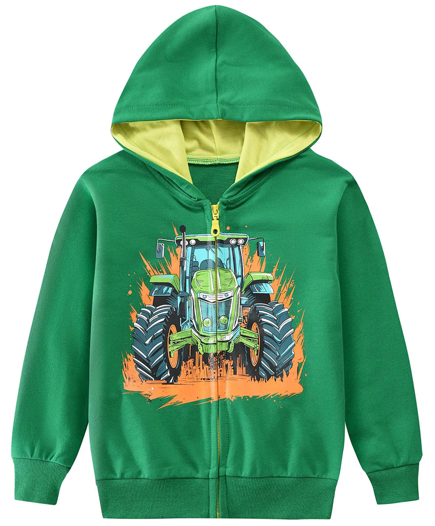 Toddler Boys Hoodies Excavator Sweatshirt Baby Boys Jacket Zipper Hoodie Top Kids Coat Winter Long Sleeve Hooded Shirts 1-7T