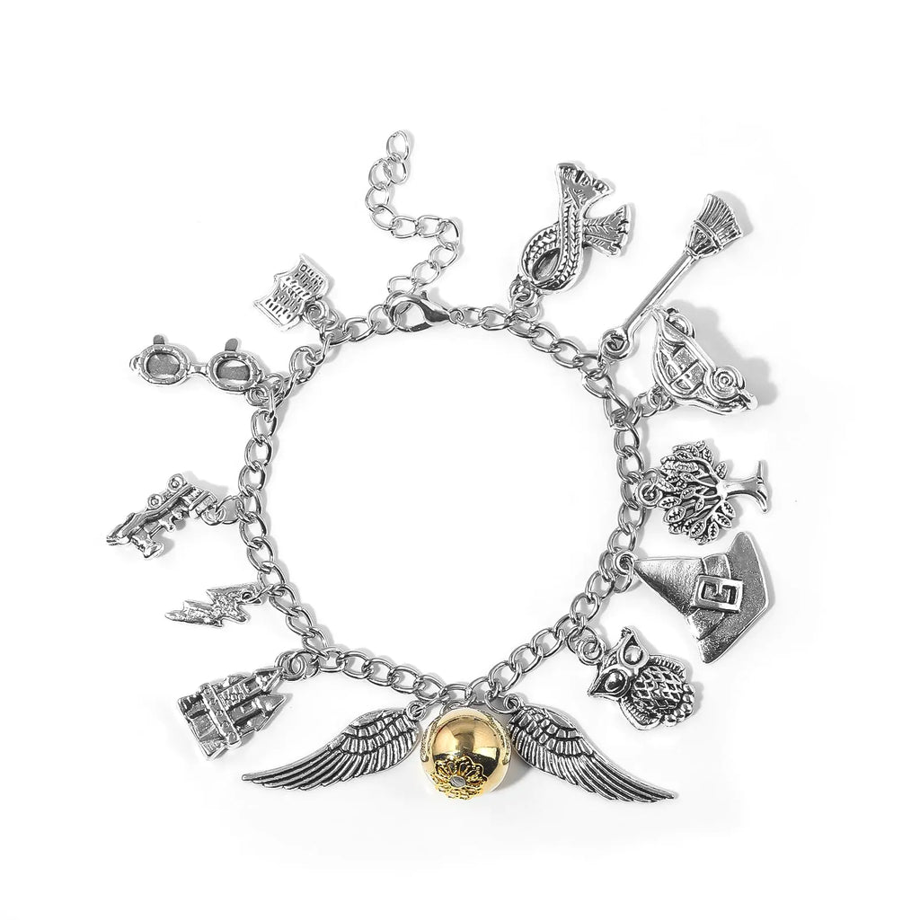 SONGCHANGJEWELRY Charm Bracelet for Family Friends - Lightweight Adjustable Silver Plating Wizardry-Themed Pendant - Birthday Christmas New Year Gifts