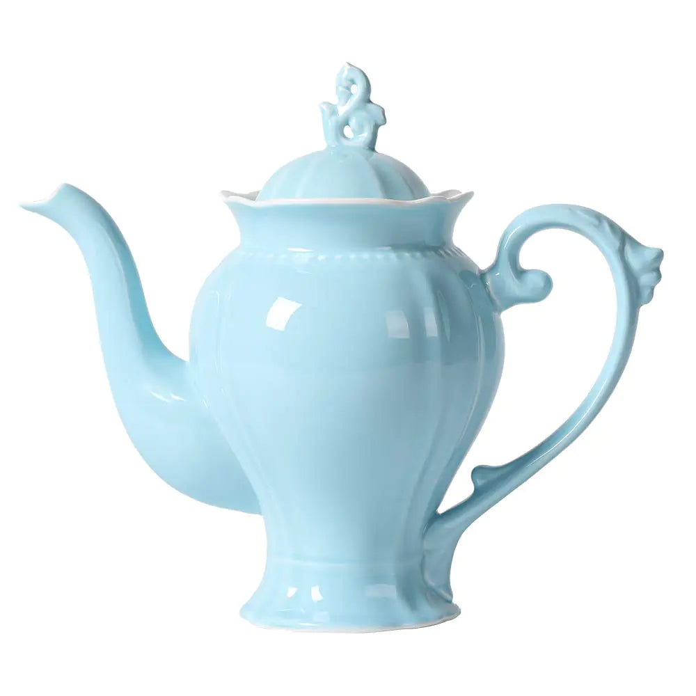 Fine Porcelain Light Blue English Teapot Coffee Pot Victoria Style Light Weight 37 Oz