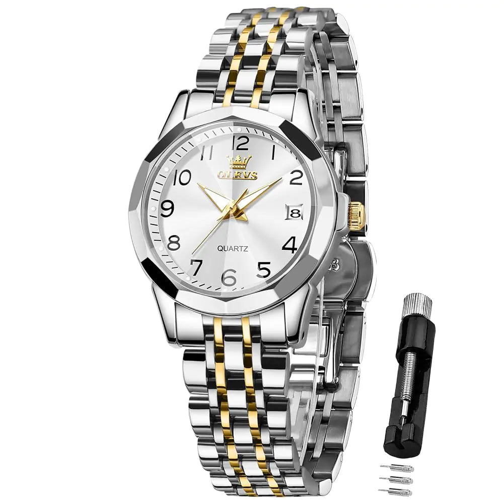 OLEVS Women's Silver Dress Analog Watch USA with Luminous Dial