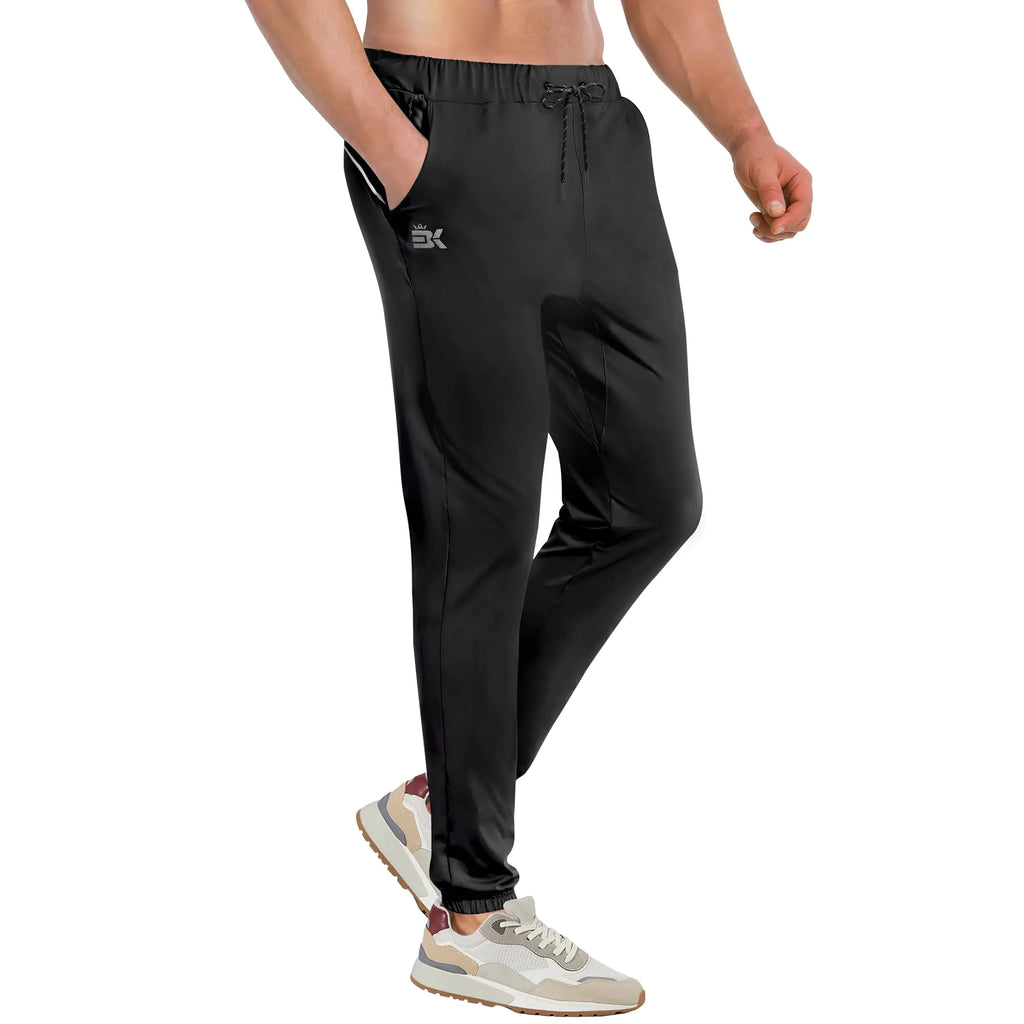 BROKIG Mens Hidzip Gym Joggers Pants Lightweight Tapered Athletic Workout Sweatpants Men with Zipper Pocket Jogging Sport(BlackMedium)