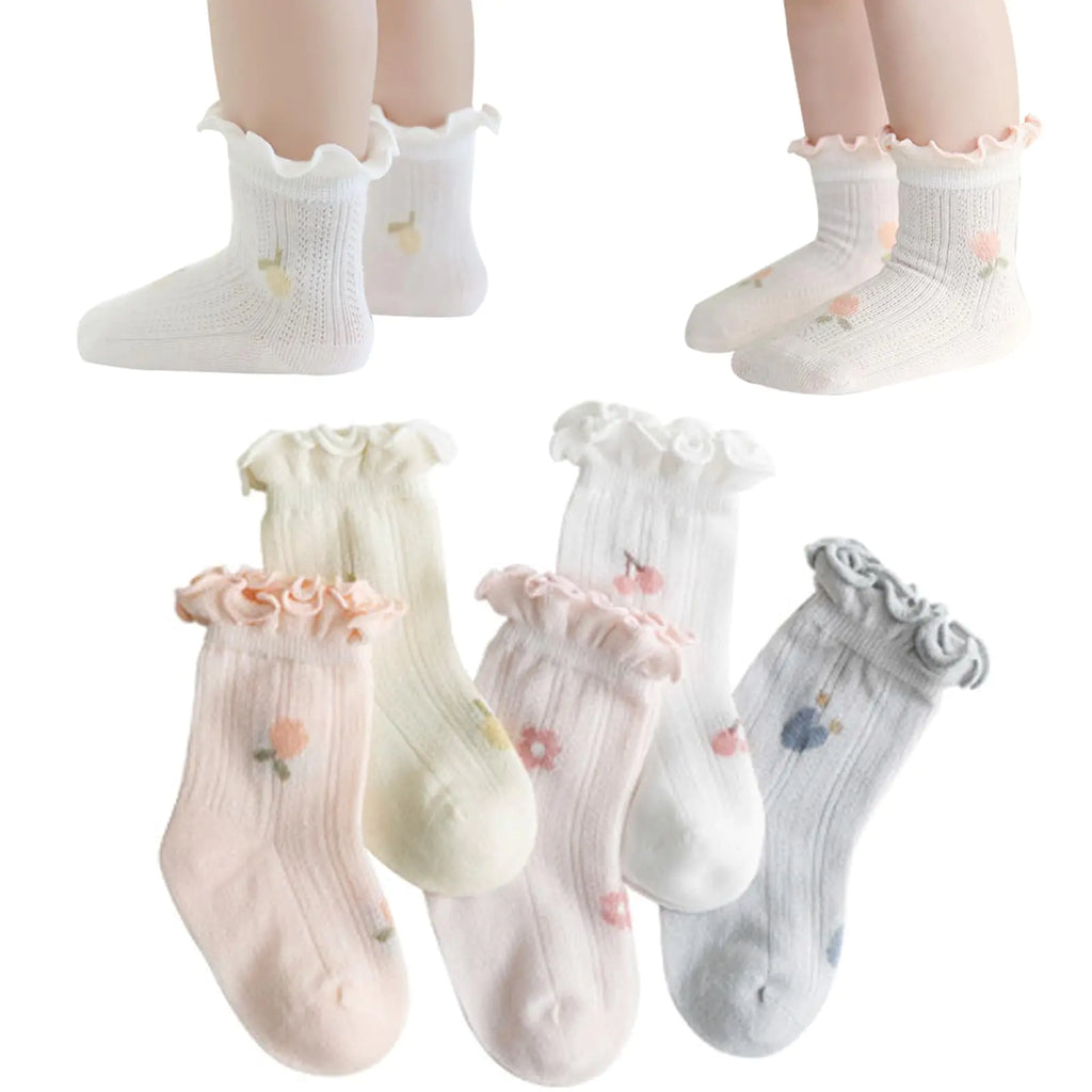 Apone Fatu 5 Pairs Toddler Anti Slip Non Skid Socks Baby Little Girls Lace Flower Infant Baby Floor Socks (0 Months 6 Months 5Pairs Lace Socks) - My Store