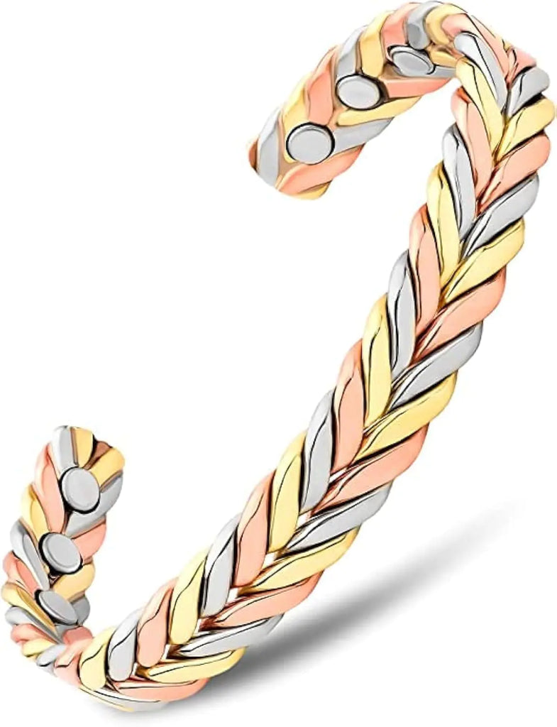 MagnetRX® Woven Copper Magnetic Bracelet - Magnetic Copper Bracelets - Adjustable Pure Copper Cuff Bracelet with Magnets (Tri-Color X-S/S)