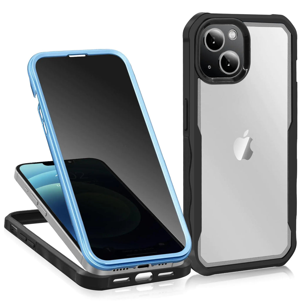 Privacy Case Compatible for iPhone 14 Pro Anti-peep Full Body Case Front & Back Tempered Glass Full Screen Coverage 360 Full Protective Anti-spy Shockproof Phone Case for iPhone 14 Pro Blue Black