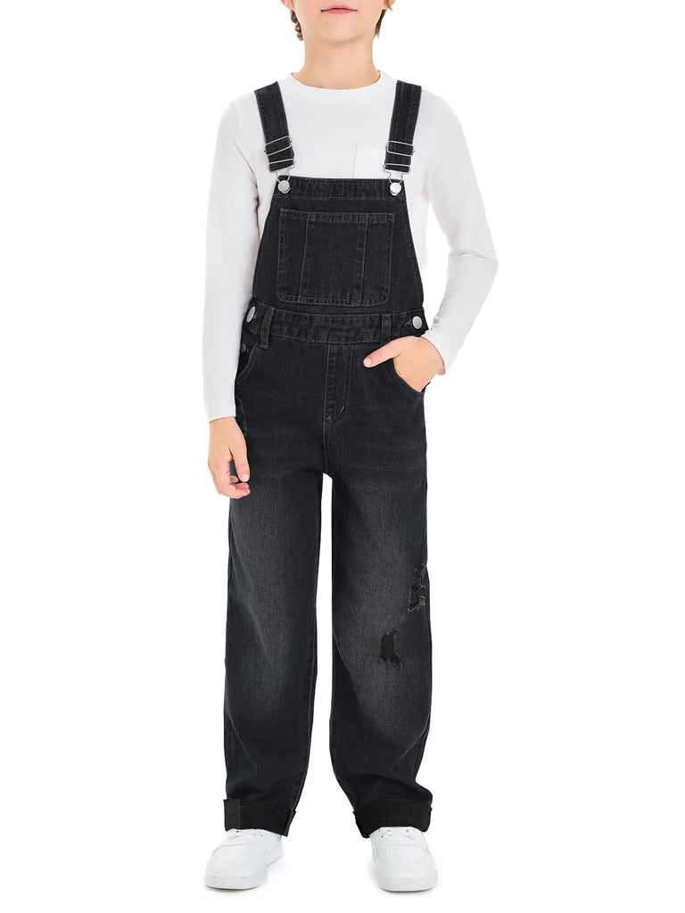 Haloumoning Boys Denim Bib Overalls with Adjustable Straps and Convenient Tool Pockets 5-14 Years