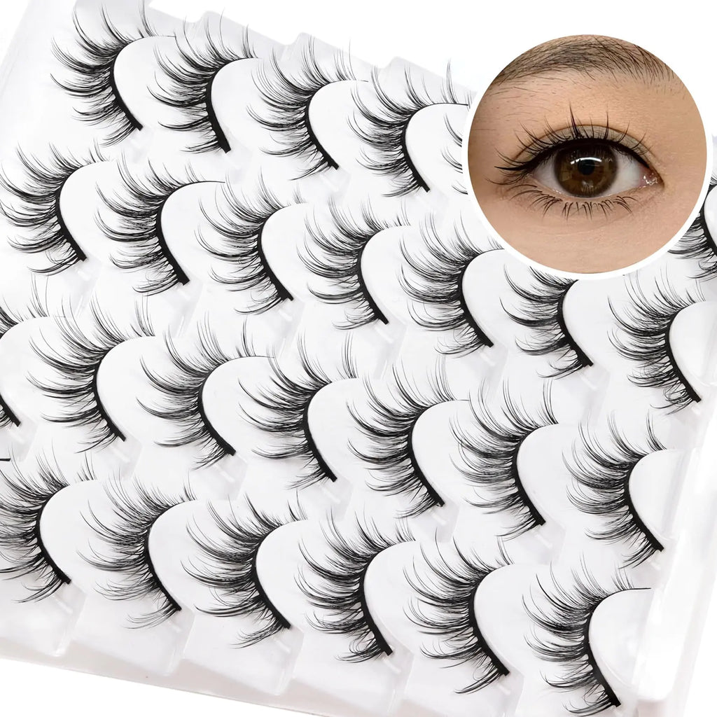 Fyonas Manga Lashes Wispy False Eyelashes 14 Pairs Cosplay & Spiky Fake Eyelashes Anime Faux Mink Lashes 3D Effect 10-15mm (6D75)