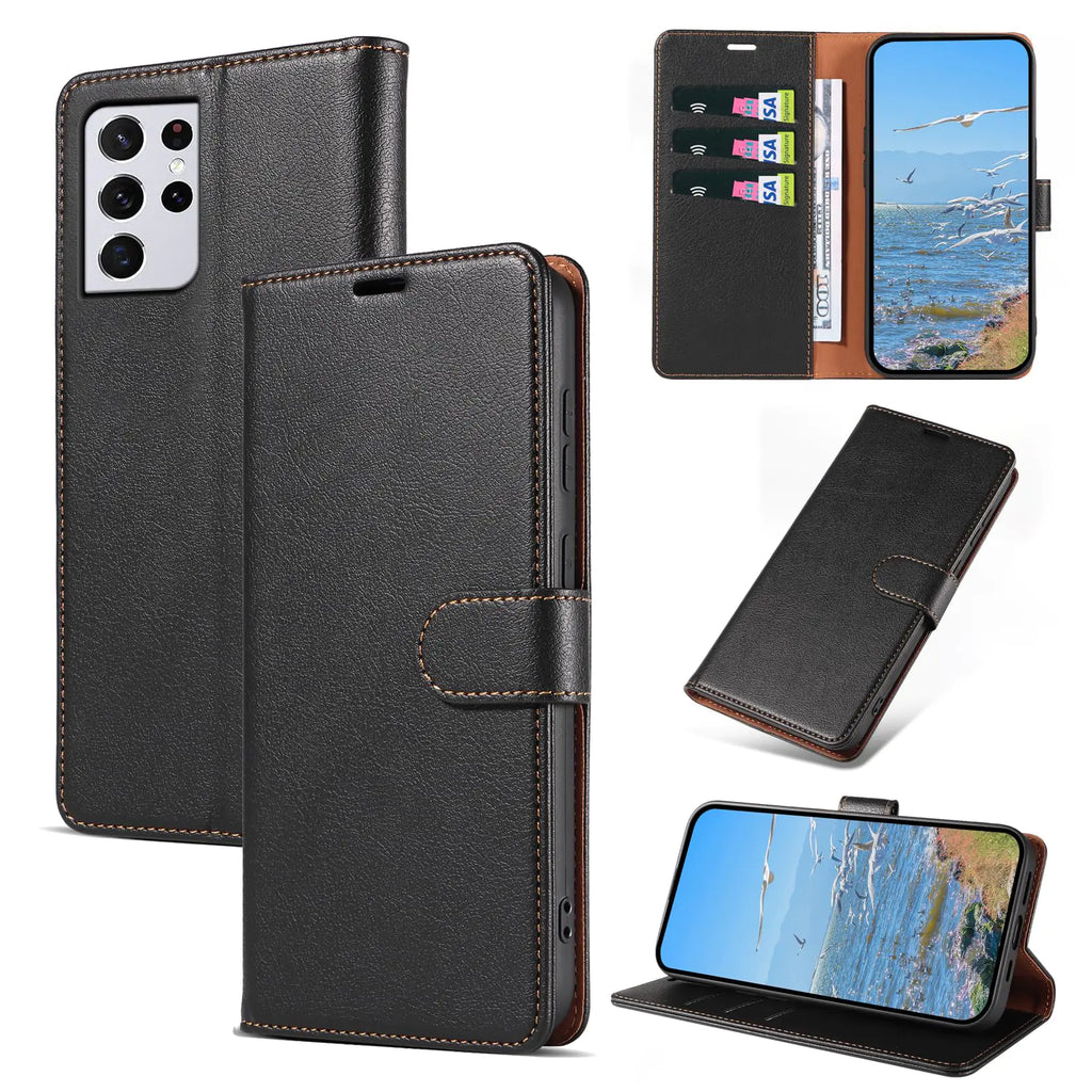 KKEIKO Case for Samsung Galaxy S21 Ultra RFID Blocking PU Leather Wallet Case with Card Holder Magnetic Flip Cover Compatible with Samsung S21 Ultra Black